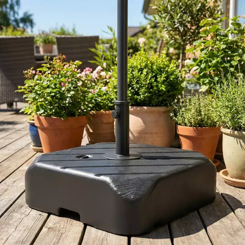 Outsunny Square Patio Umbrella Base with Wheels, Telescopic Handle, 158 lb Sand or 99 lb Water Filled Umbrella Stand Base for 1.5/1.9 Poles, Black