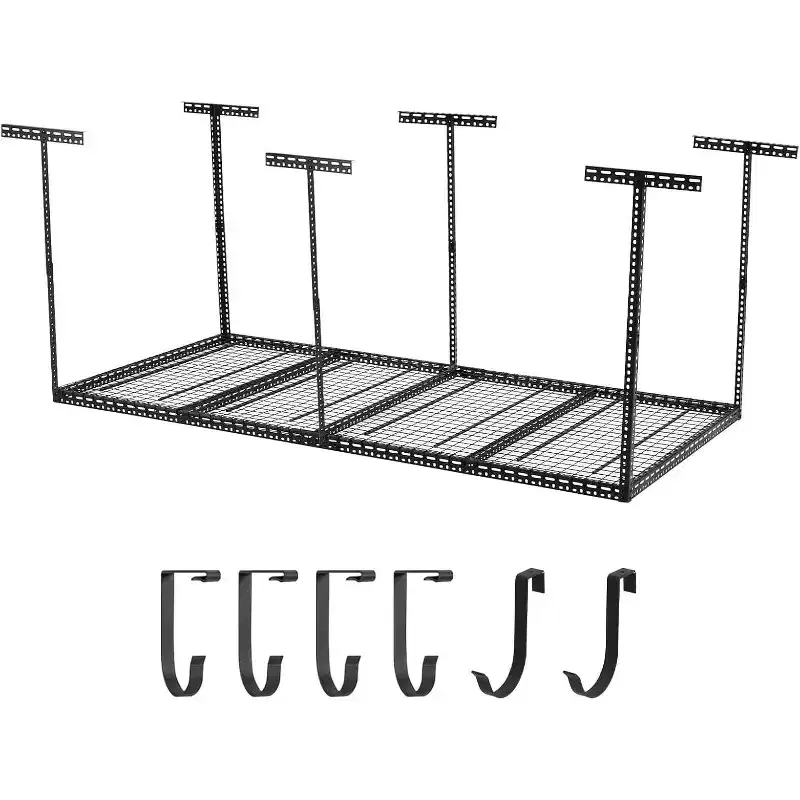 4x8 Overhead Garage Storage Rack, 22-40 Height Adjustable Garage Ceiling Storage Rack With 4 Vertical Posts, 660lbs Weight Capacity