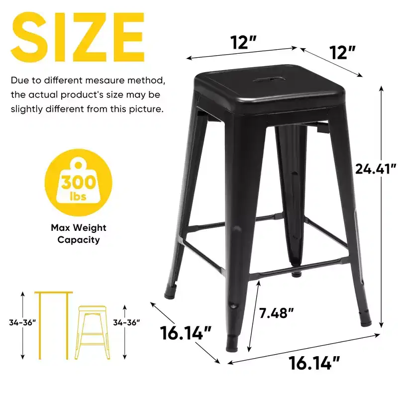 JIONJOY 24 Metal Bar Stools Set of 4  Backless Counter Height, Stackable, No Assembly, Scratch-Resistant
