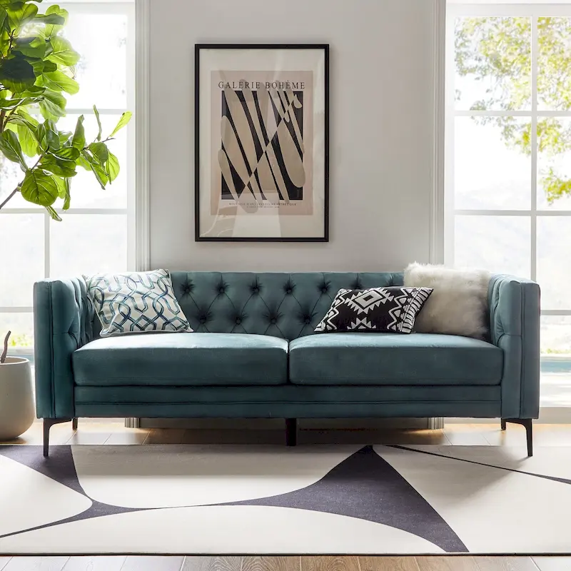 Calymne 84 Classic Square Arms Sofa with Button-Tufted Back by HULALA HOME