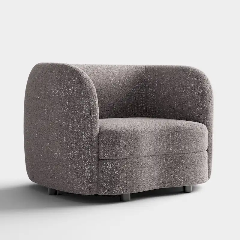 Ophelia Modern Curved Arms Boucle Accent Chair with Kidney Style Seat and Round Wooden Legs