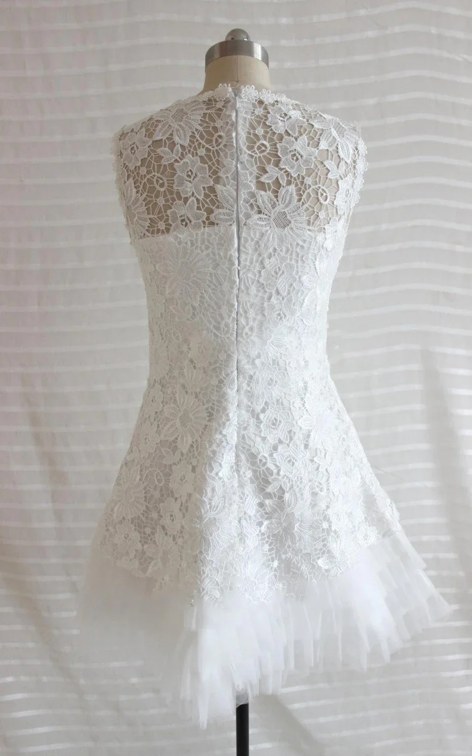 A-Line Short Tulle Lace Satin Weddig Dress