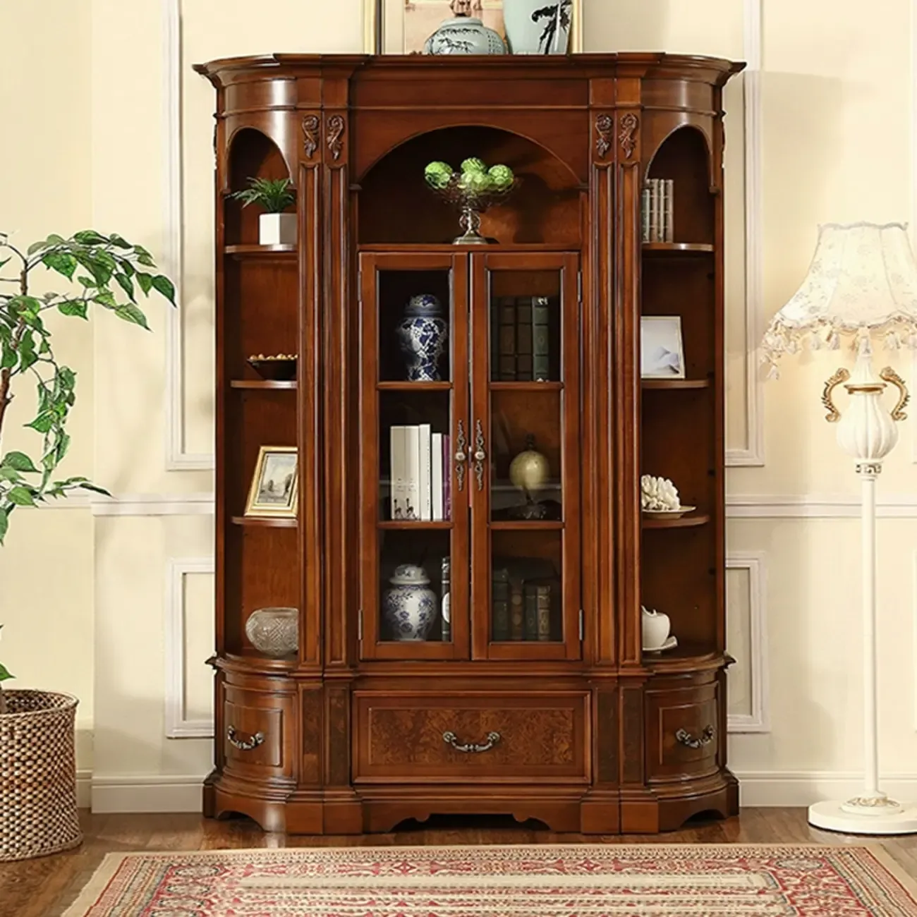 Traditional Solid Wood Brown Display Bookcase