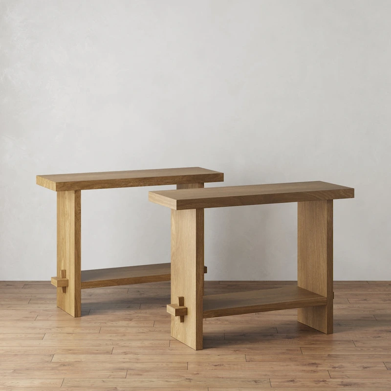 Nathan James Virgo Farmhouse 2-Tier Console Table in Wire-Brushed Wood Finish