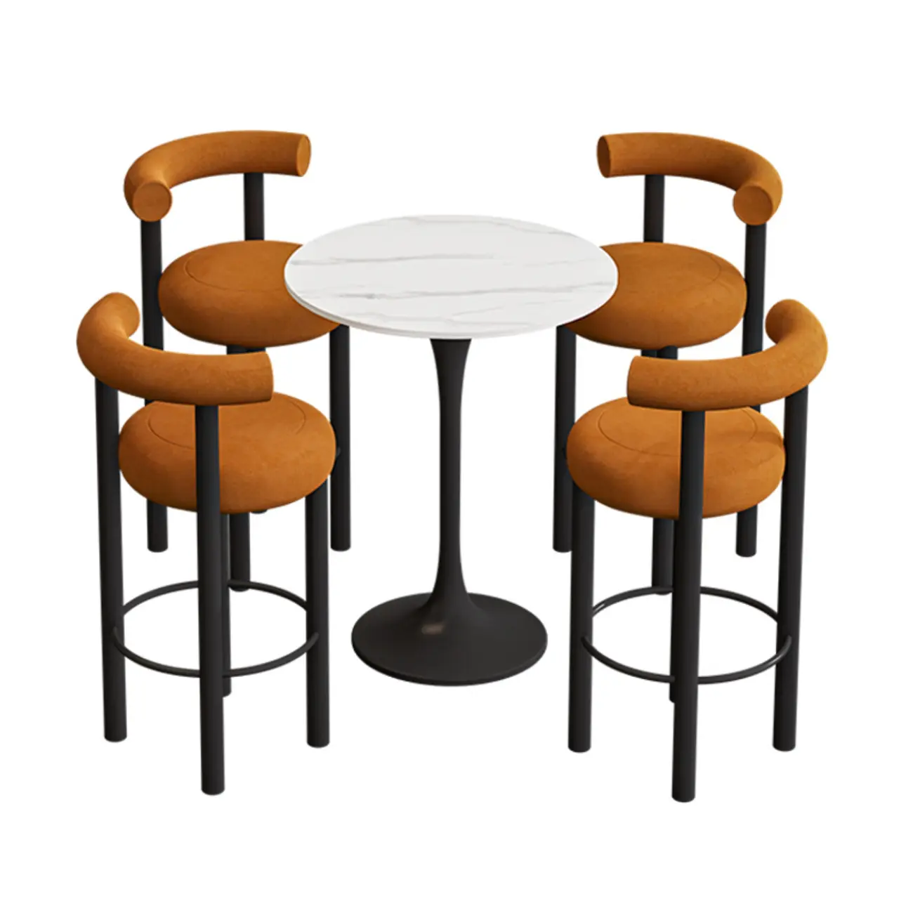 Modern Black Round Upholstered Bar Stool