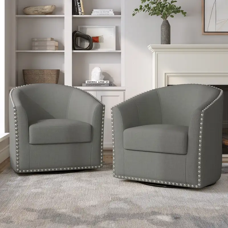 Upholstered Swivel Accent Chairs with Nailhead Trim, Set of 2