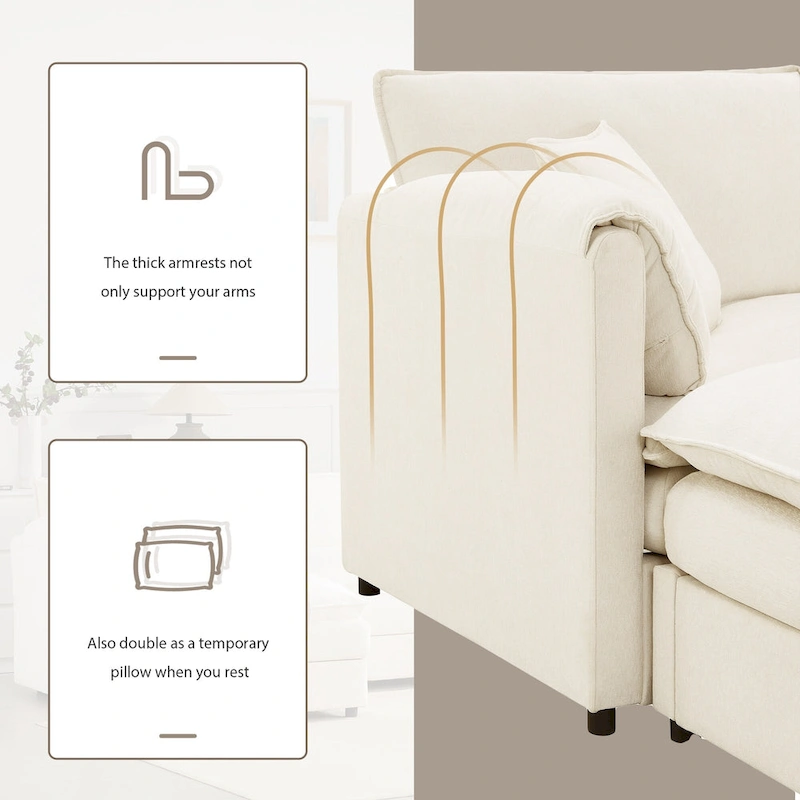 136  U-Shaped Chenille Cloud Sectional Sofa with Dual Ottomans