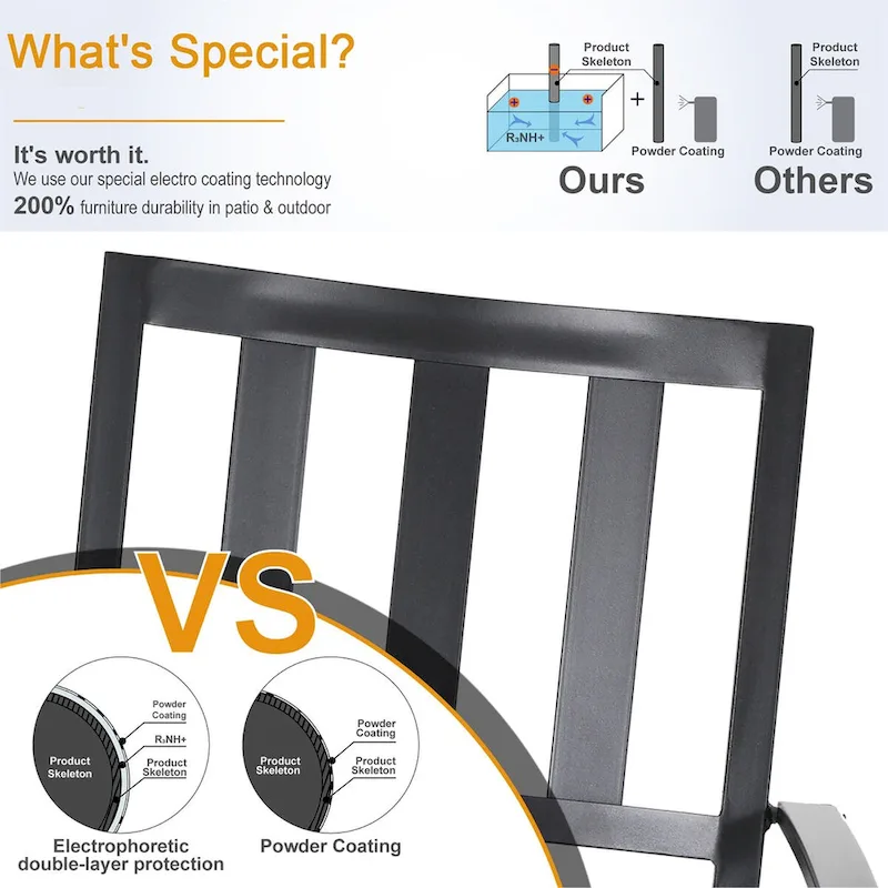 MAISON ARTS 3-Piece Patio Metal Dining Set of 2 Stackable Chairs and 1 Side table with Umbrella Hole