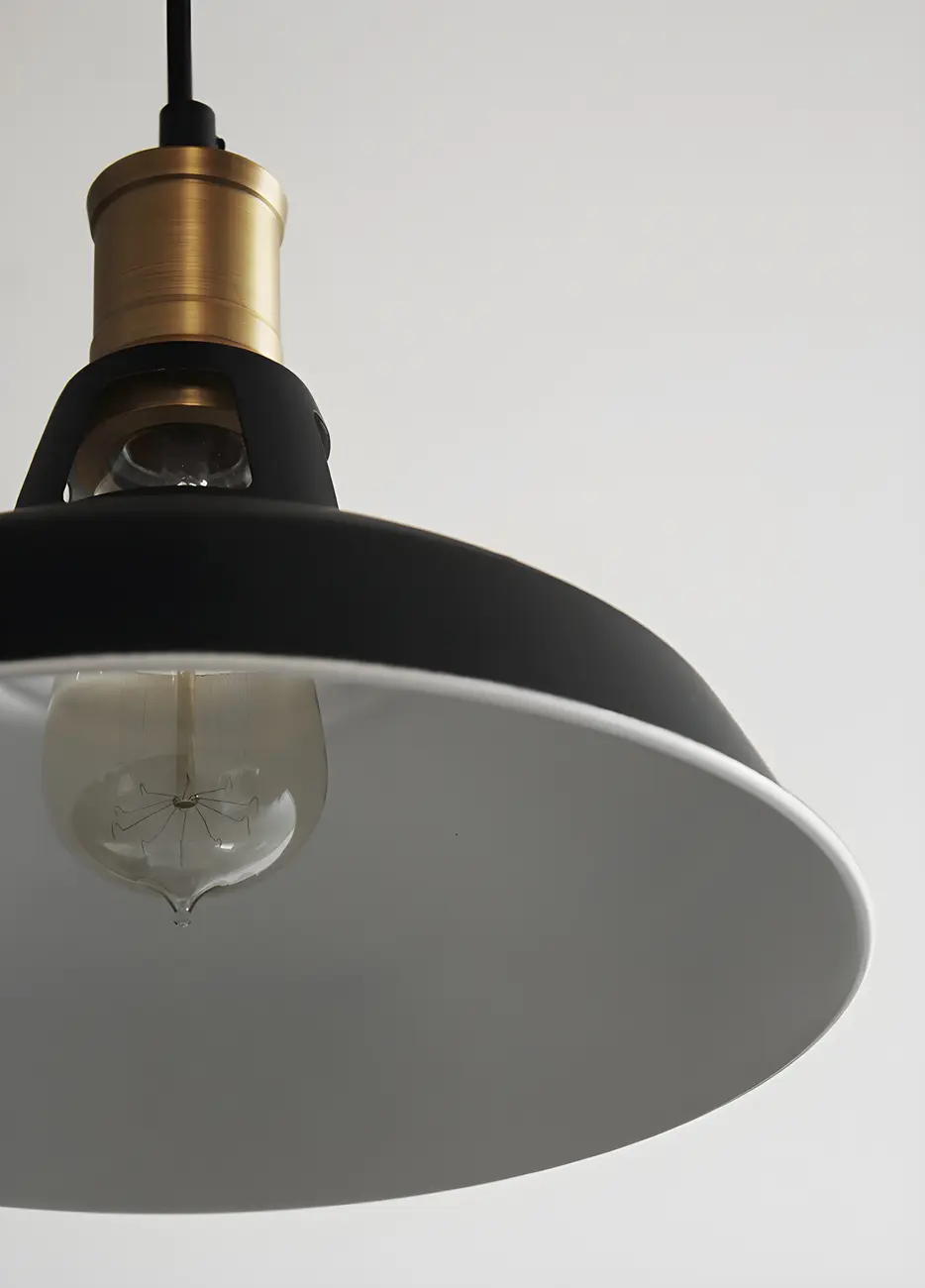 Industrial 1-Light Black Gold Iron Barn Pendant Light
