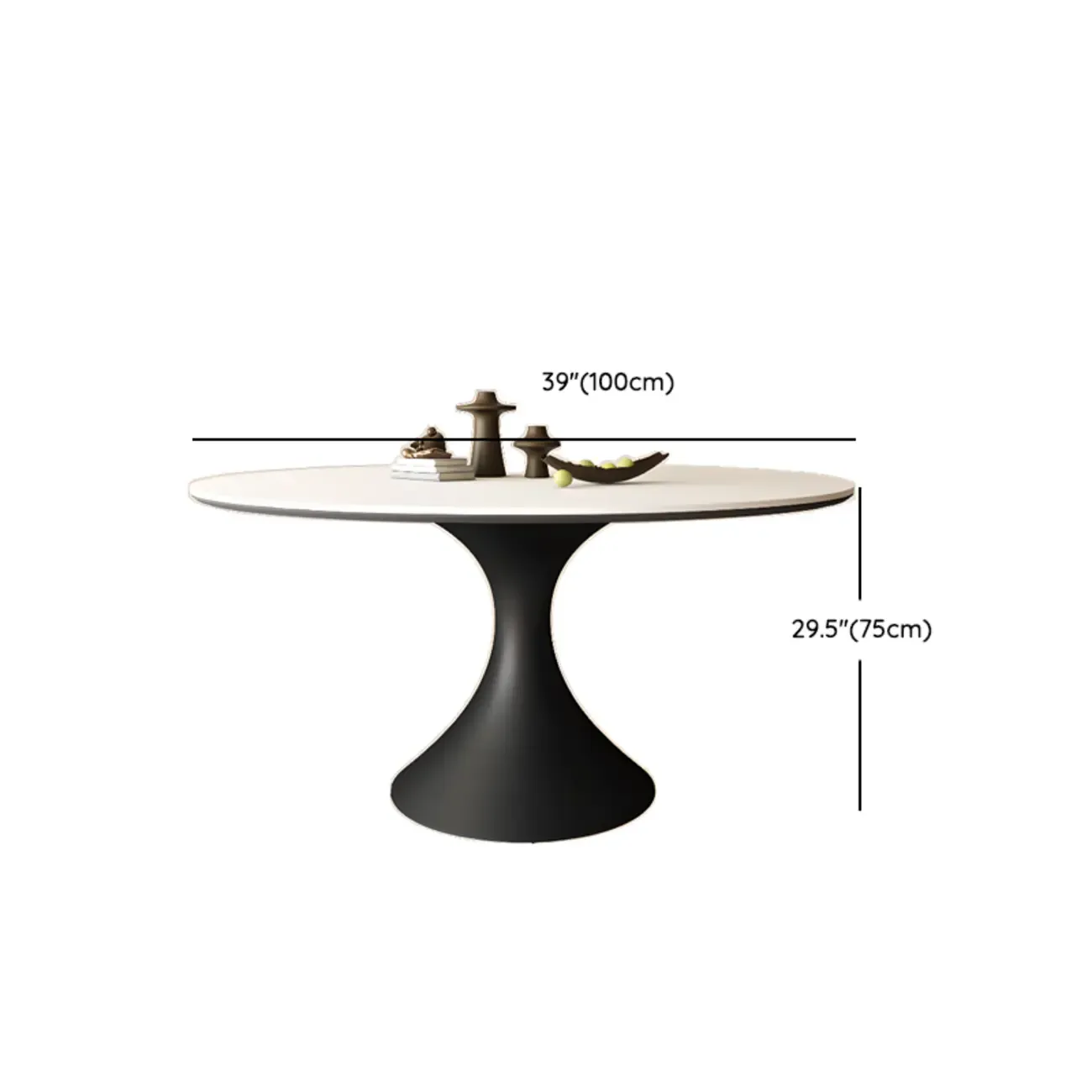 Modern Black Pedestal White Stone Top Round Dining Table