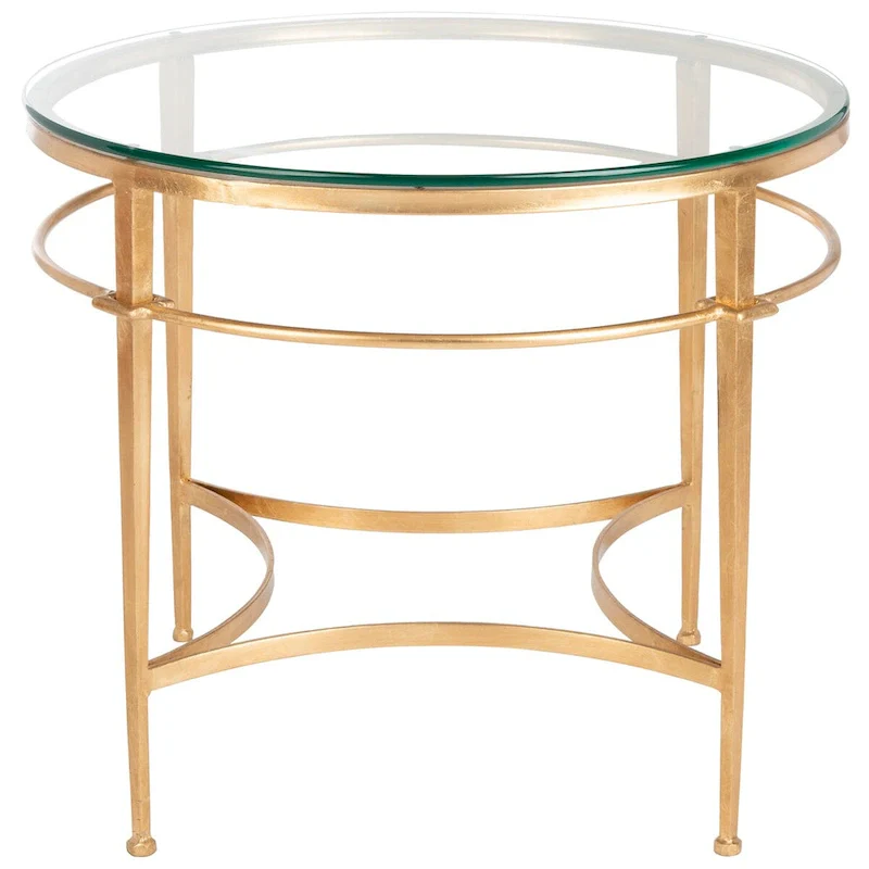 SAFAVIEH Couture Venie Round Antique Gold Glass Side Table - 27 W x 27 D x 23 H - 27Wx27Dx23H