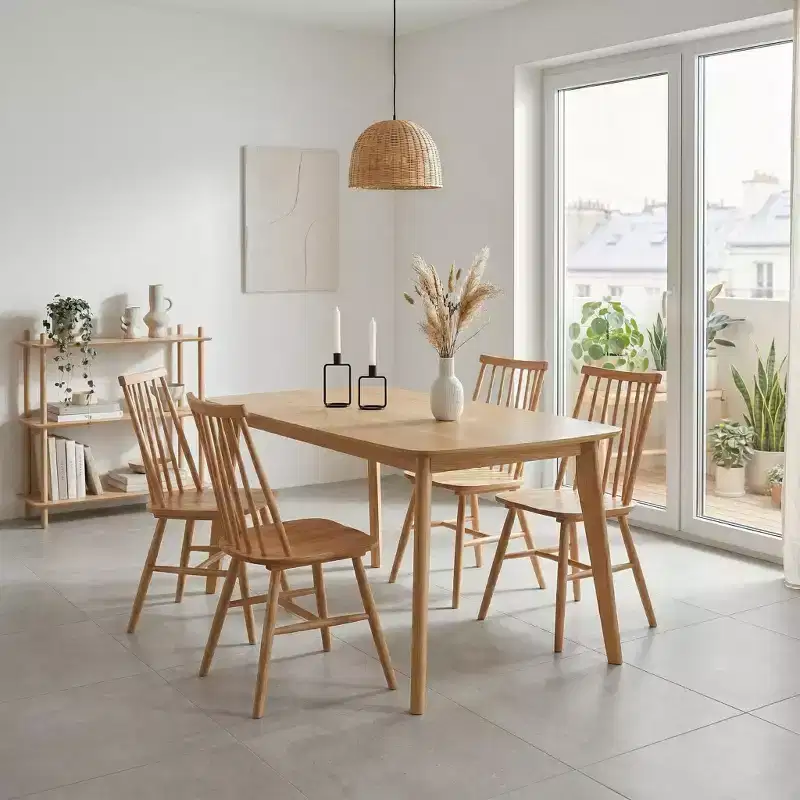 GDFStudio Harrison Scandinavian Farmhouse 5-Piece Wood Dining Set with 4 Windsor Curved Back Chairs