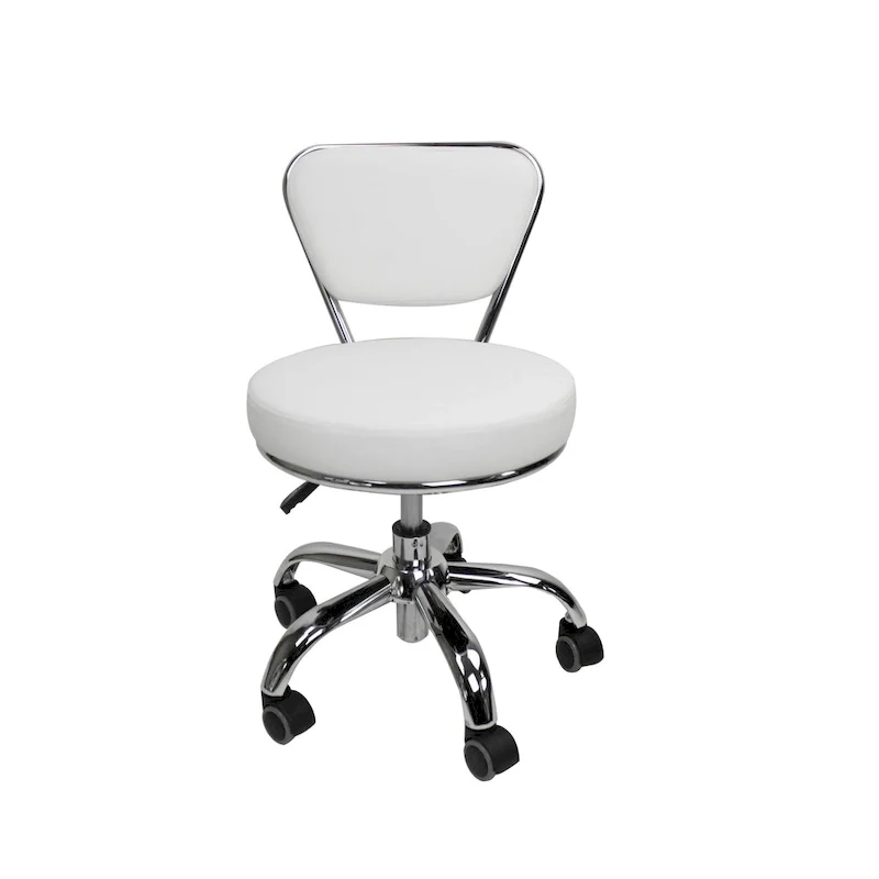 Short Stool Adjustable 13 to 15 Low Rolling Chair with Backrest, White - N/A