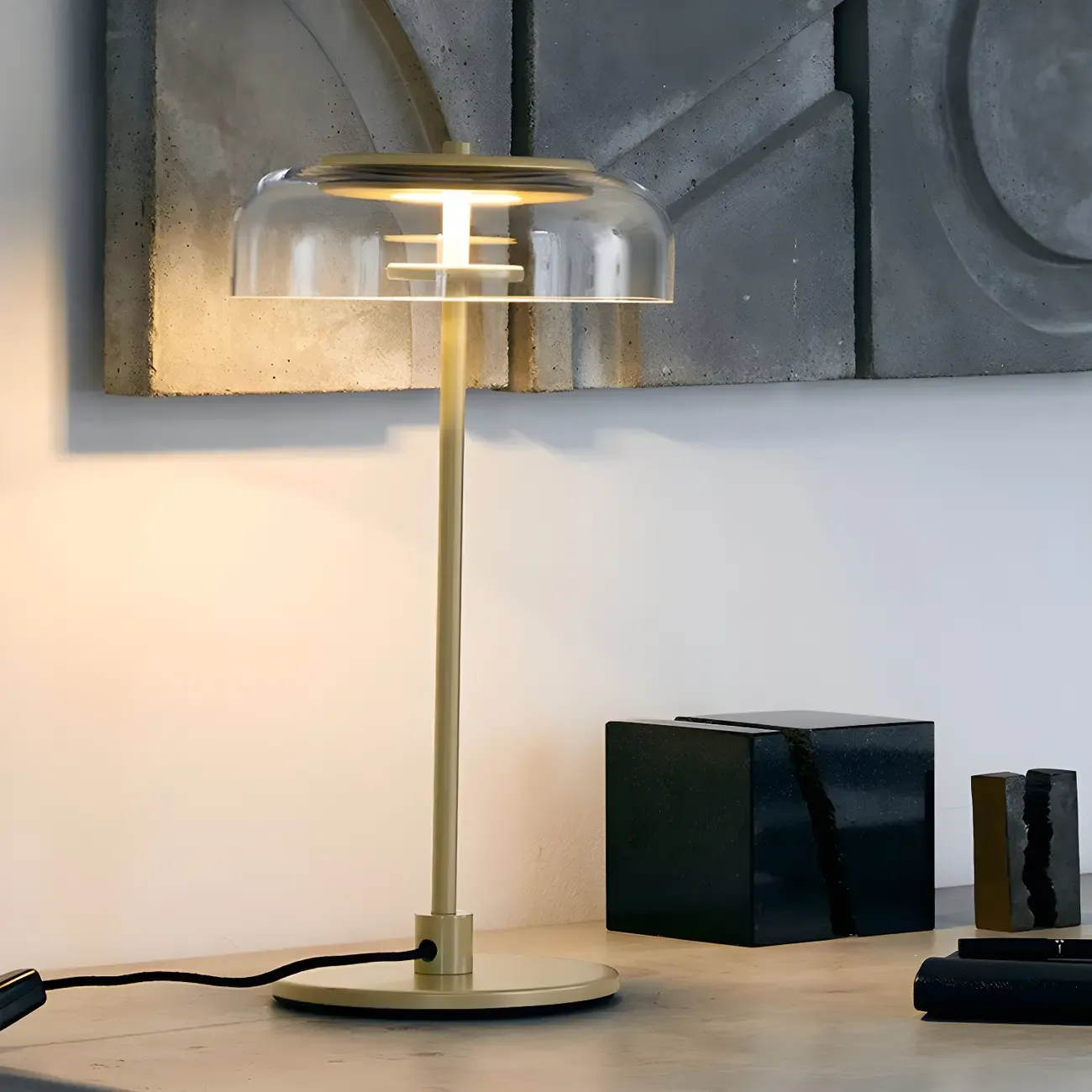 Simple Glass Dome Golden Table Lamp for Living Room