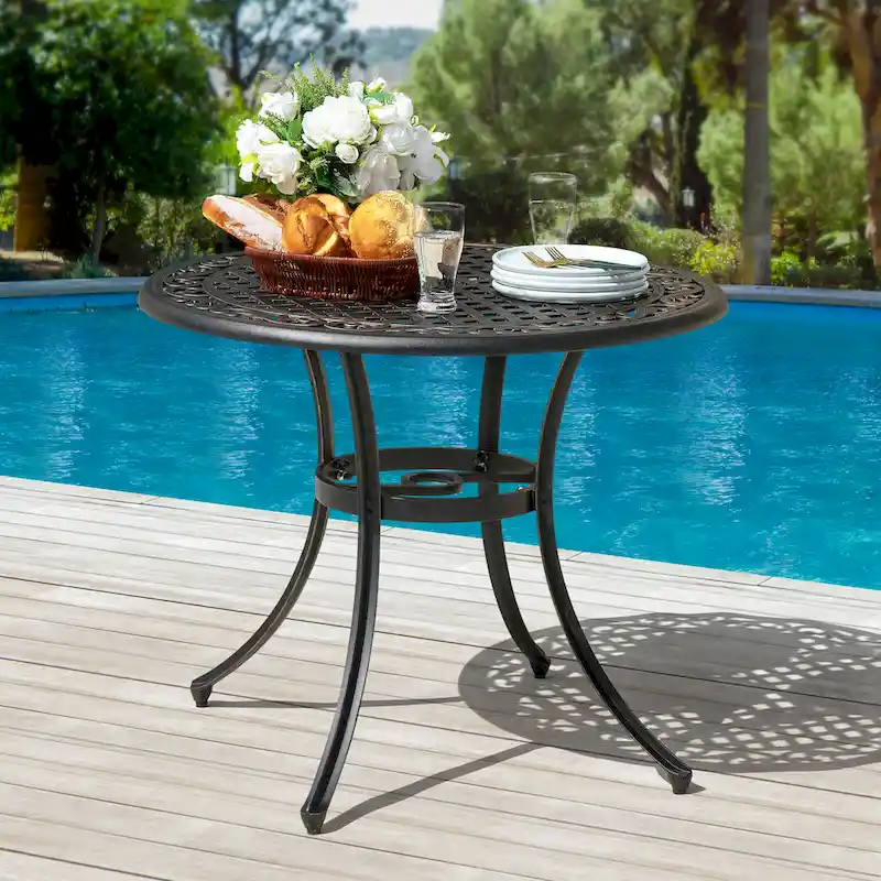 NUU GARDEN 35 Patio Cast Aluminum Dining Table with Umbrella Hole