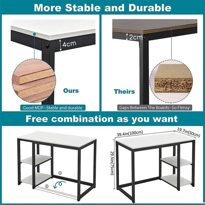 Computer Desk with 2-Tier Shelves - 40 Inch