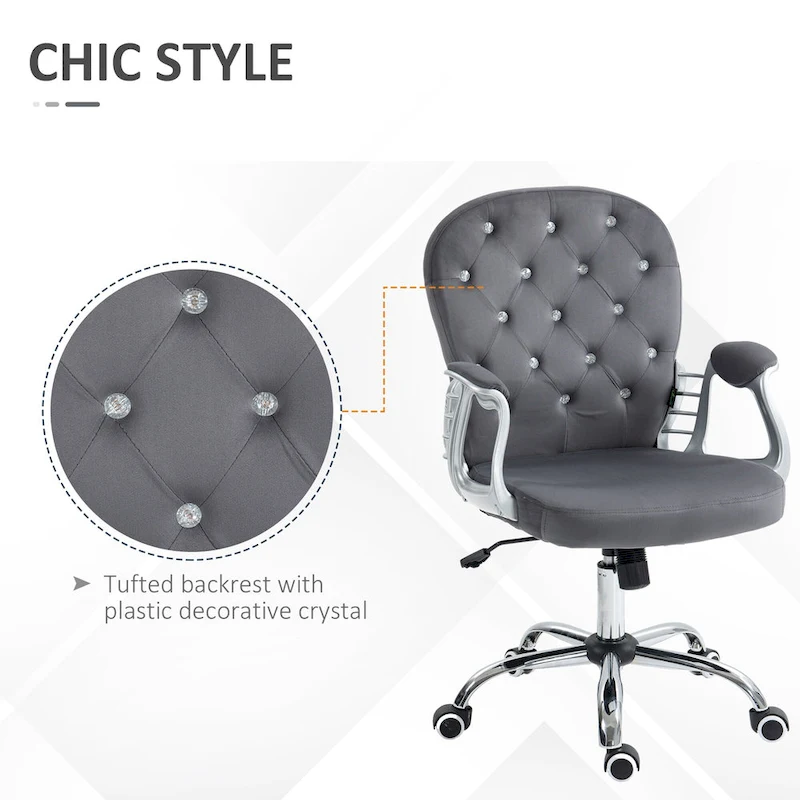 Vinsetto Vanity Middle Back Office Chair Tufted Backrest Swivel Rolling Wheels Task Chair with Height Adjustable Armrests