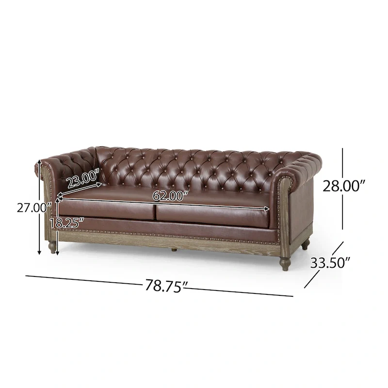 Castalia Nailhead Trim Chesterfield Sofa by Christopher Knight Home - 78.75 L x 33.50 W x 28.00 H