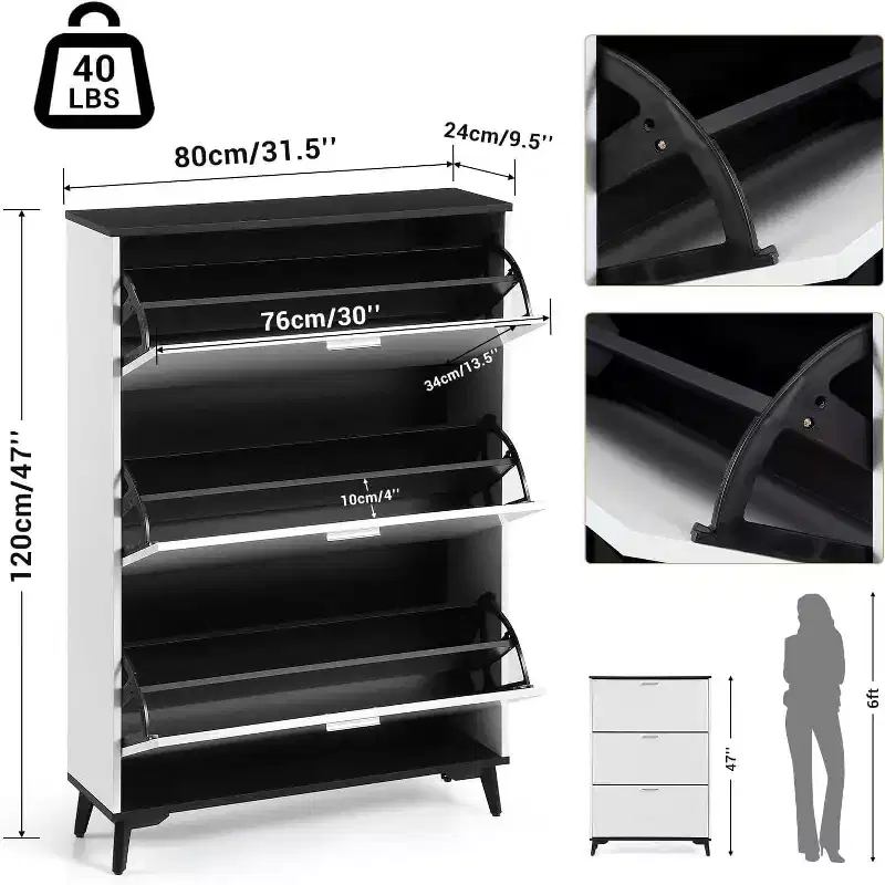 GustoWave Shoe Storage Cabinet, Entryway Shoe Cabinet with 3 Flip Drawers, Freestanding Wooden Shoes Storage Organizer, Narrow Shoe Organizer Cabinet
