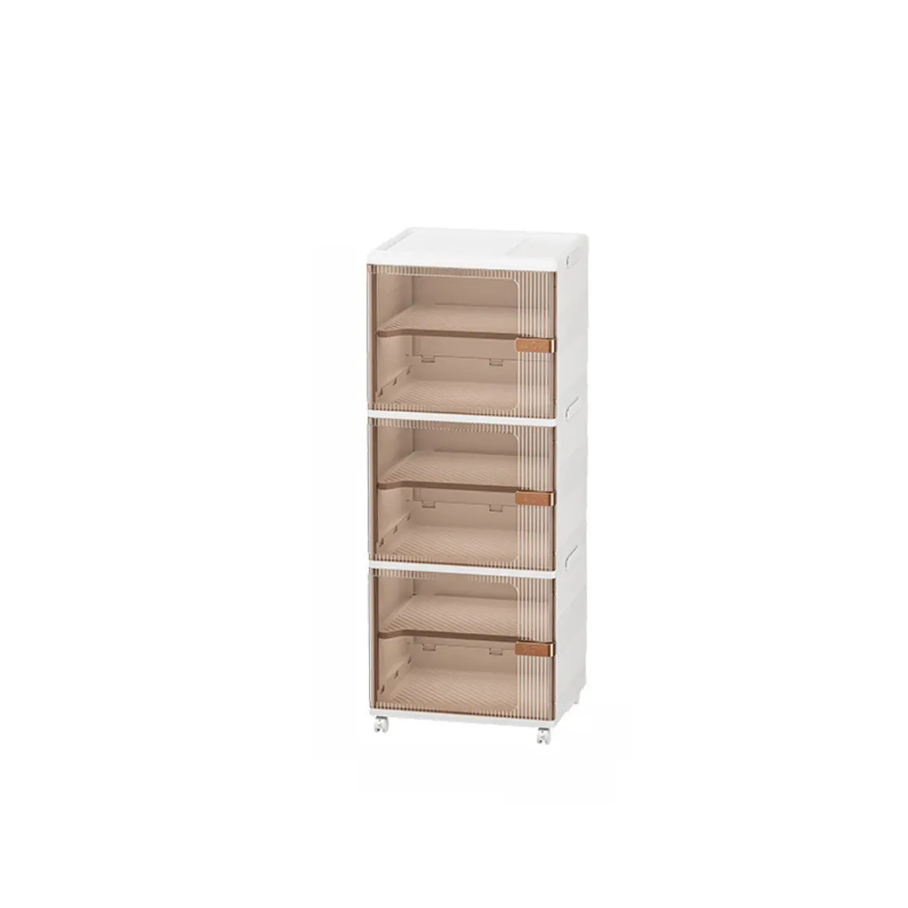 Glam White Plastic Adjustable Shoe Cabinet on Wheels