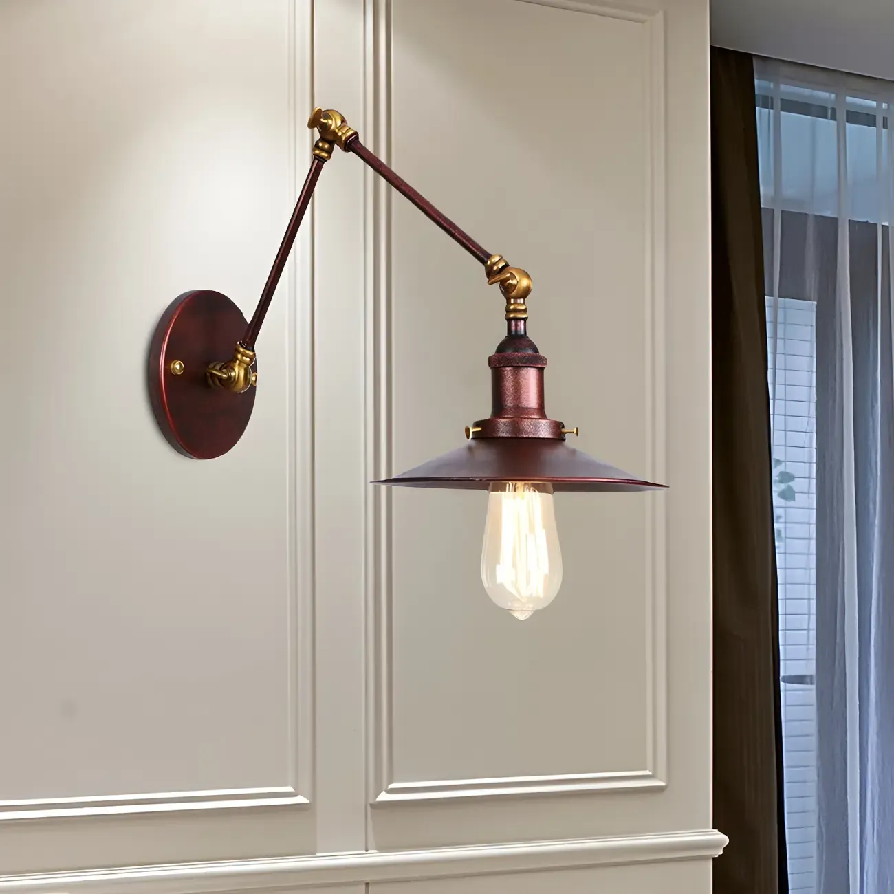 Industrial Metal Flat-Shade Swing Arm Wall Light