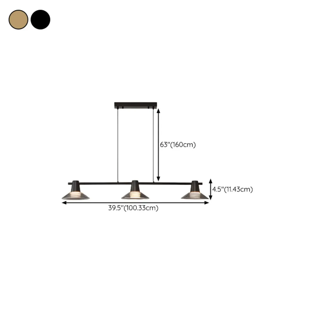 Modern Black Cone Glass 3-Light Island Light