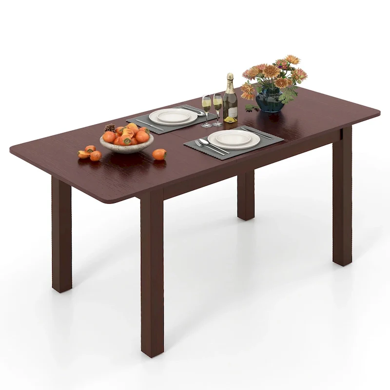 Extendable Dining Table Folding Rubber Wood Table for 4 People - Cherry Color