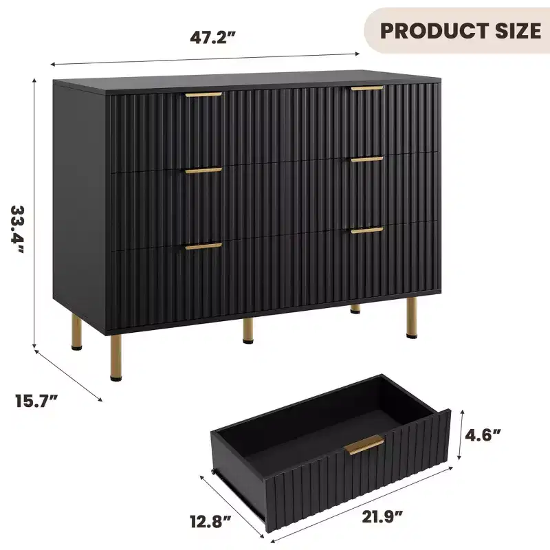 Bedroom 6 Drawer Storage Chest, 47.2 Inch Wide Modern Built-in Dresser with Deep Drawers for Living Room, Hallway, Kids Room