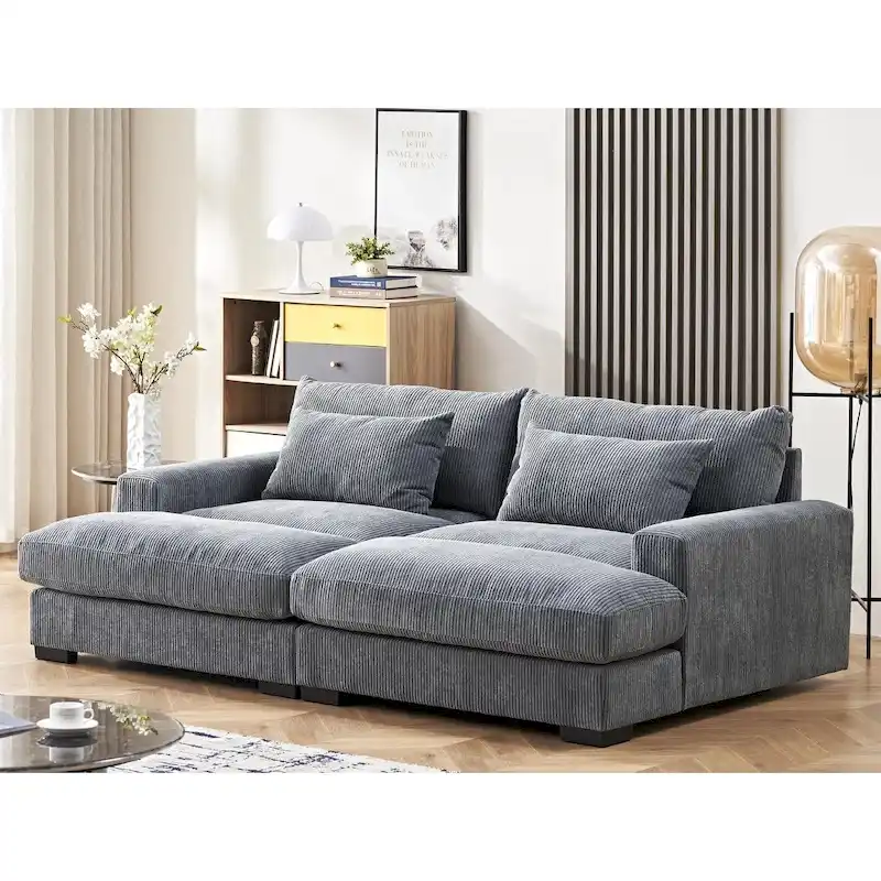 Extra Large Corduroy Sleeper Sofa, Double Chaise, Converts to Twin Bed, Modern Living Room