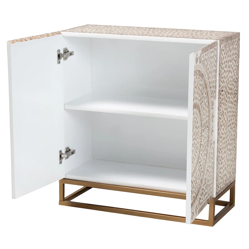 Ercilia Modern Bohemian White and Rustic Brown Mother of Pearl Storage Cabinet