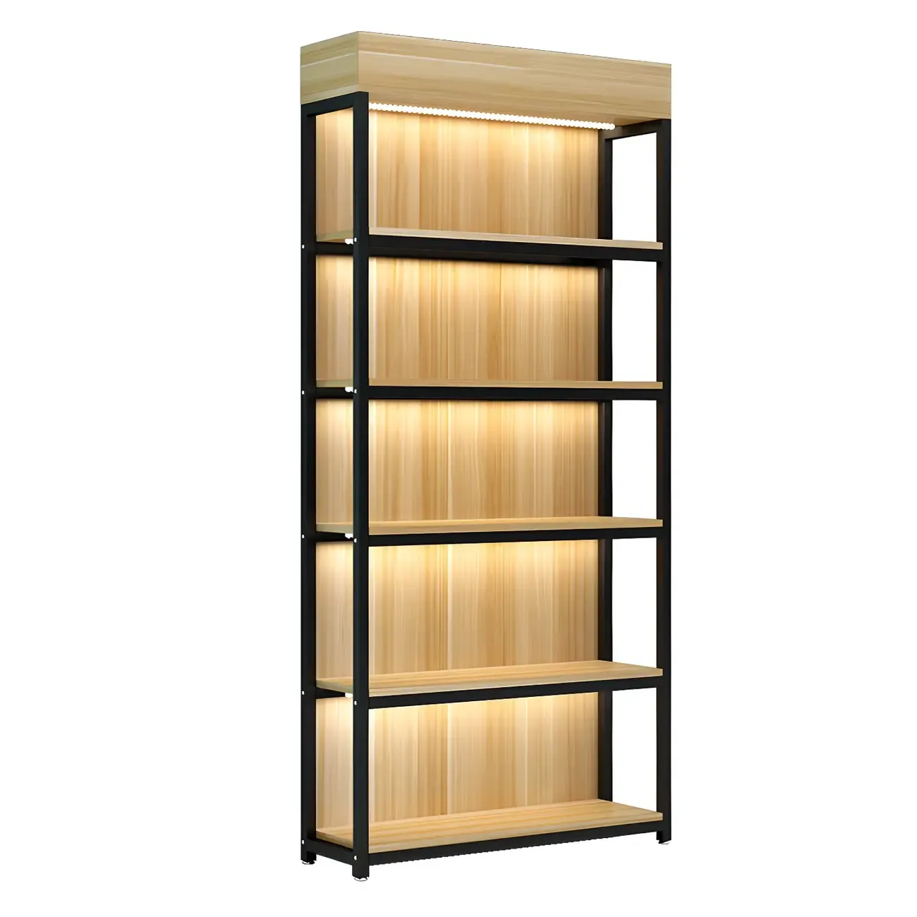 Modern Wood Open Multi-Shelf Large Display Cabinet