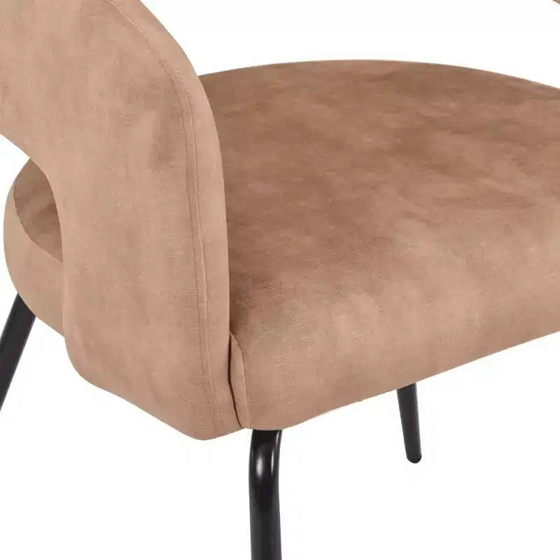 LeisureMod Dining Chair Upholstered in Velvet/Leather with Open Curved Backrest and Powder-Coated Iron Legs Gavin Collection Set of 2