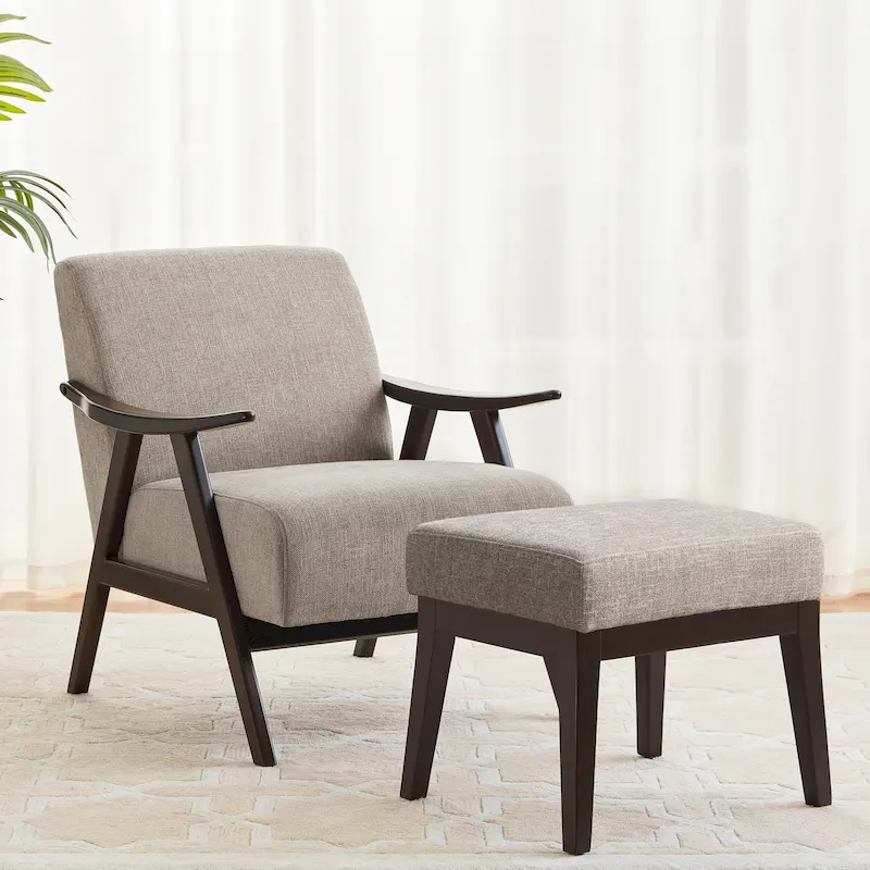 Mid Century Modern Boucle Upholstered Armchair and Ottoman for Living Room, Bedroom