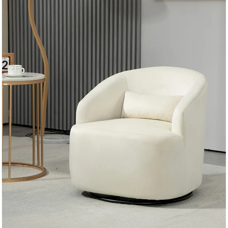 Accent Chair with Barrel-shaped Design and 360 Degree Swivel Feature