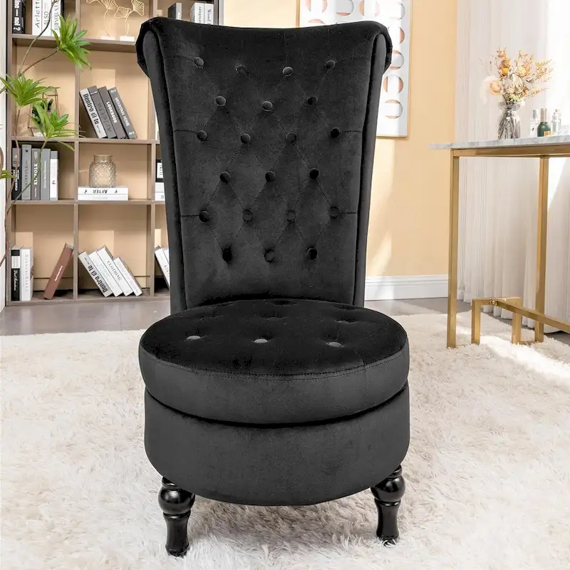 Velvet High Back Vanity Chair - Multiple Colors, Tufted Design, Single Seat