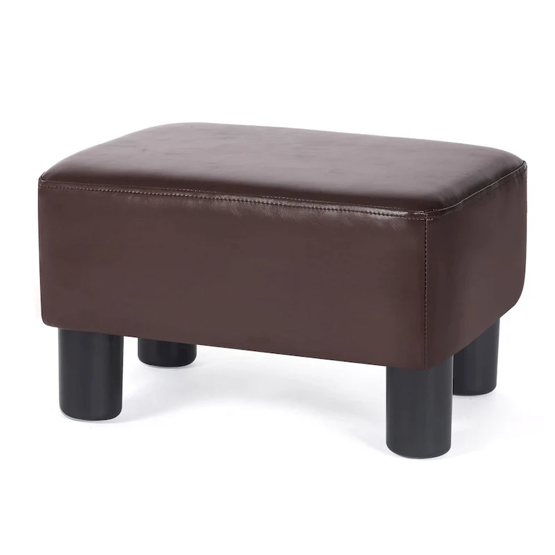 Rectangle PU Leather Footstool Ottoman – Black / Brown, Detachable Legs, Modern Style
