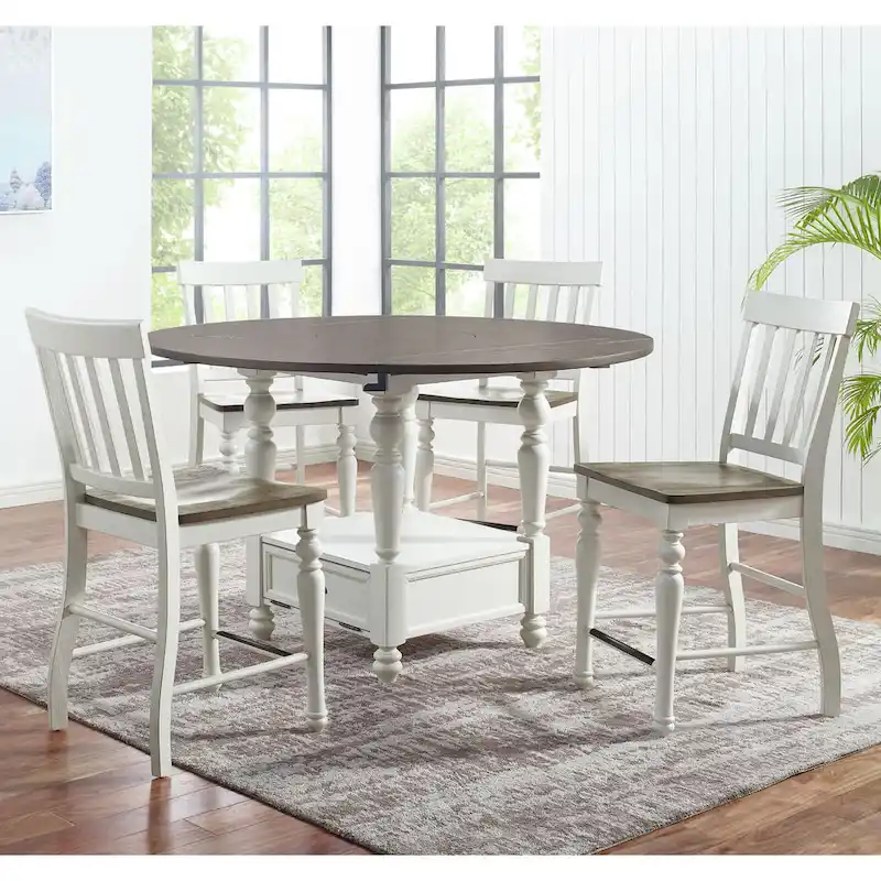 Counter Height Drop Leaf Round Dining Table with 4 Chairs