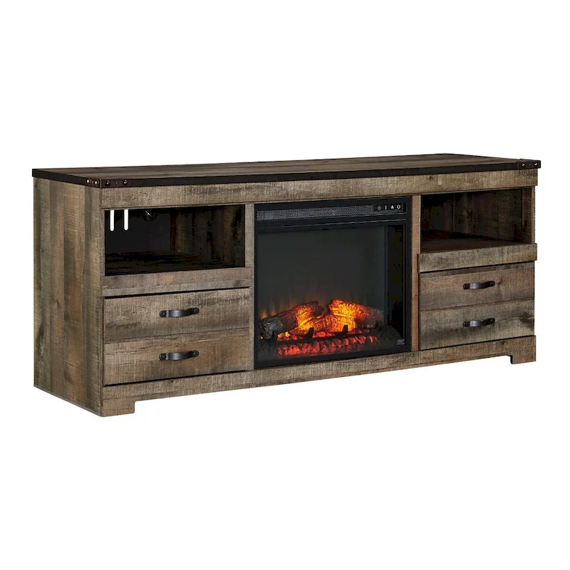 Casual Large TV Stand w/Fireplace Option Brown