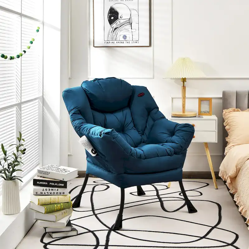 Grey/Beige/Navy/Brown Fabric Accent Lounge Chair with Side Pocket, 1-Person