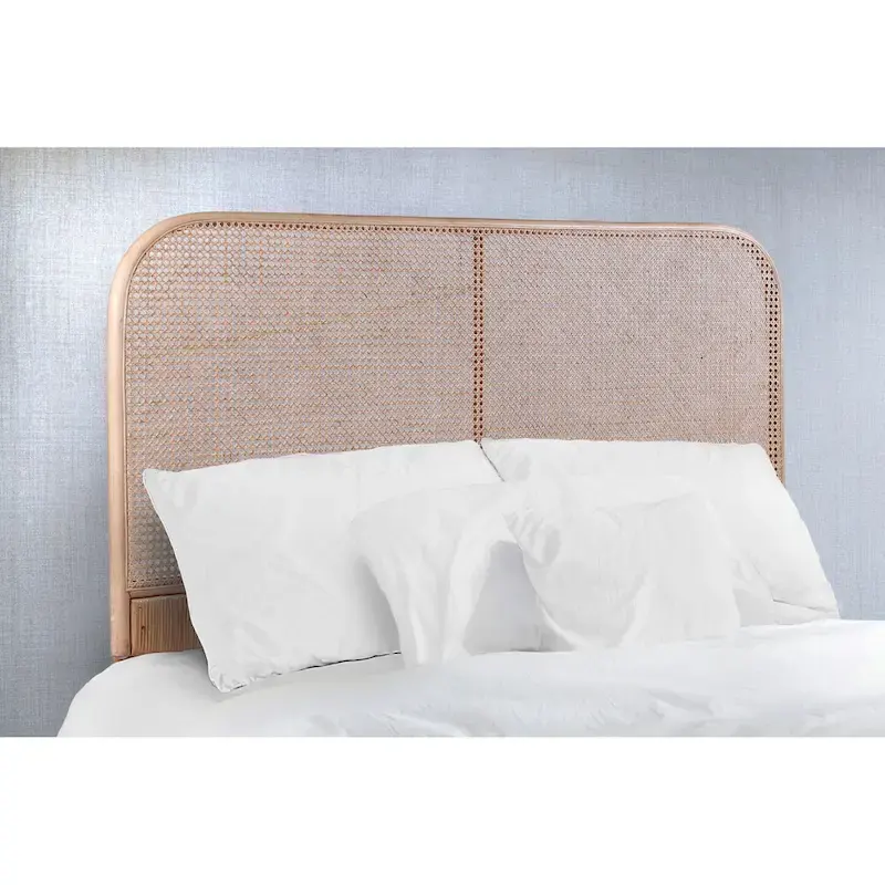 Natural Cane & Teak Wood Headboard with Curved Corners – Contemporary Style, Queen / King