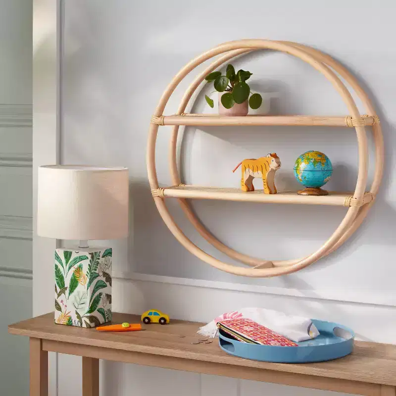 Rattan Kids' Round Shelf Natural - Pillowfort™: Decorative Wall Shelf, Floating Curio Shelves, No Assembly Required