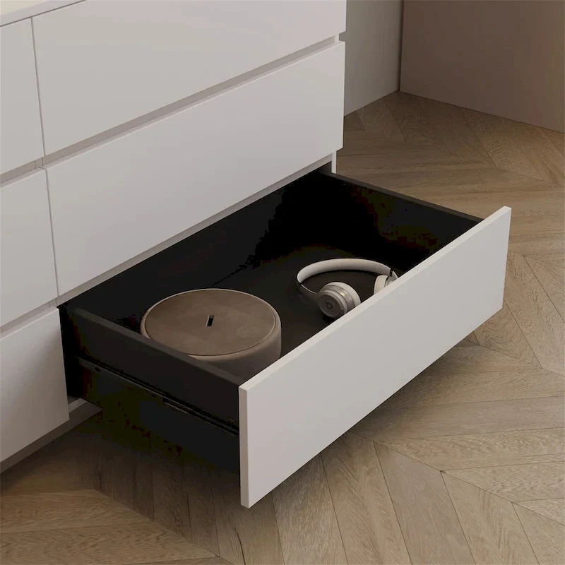 Expandable Home Office Desk 102-144 Inch Adjustable Length with 6 Drawers Modern Dual-Color MDF Dresser Desk for 2 People