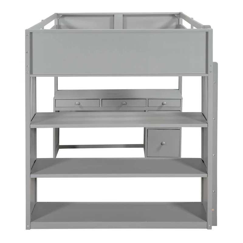 Loft Bed with Ladder, Shelves, and Desk