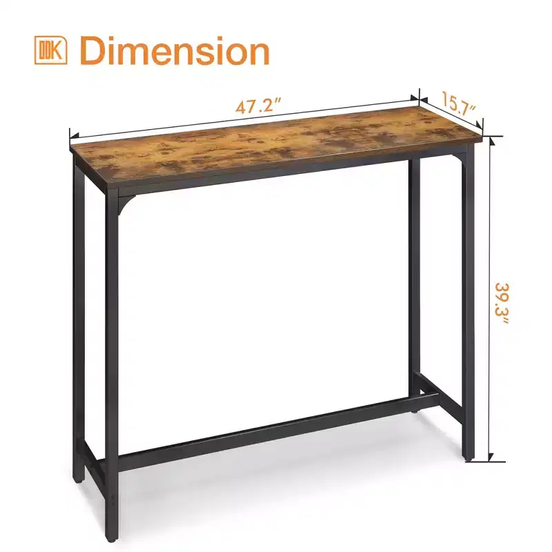 ODK 55 Inch Rectangular Modern Bar Height Narrow Pub, Kitchen, and Dining Table with Metal Legs, Easy to Clean Top, and Fast Assembly, Black