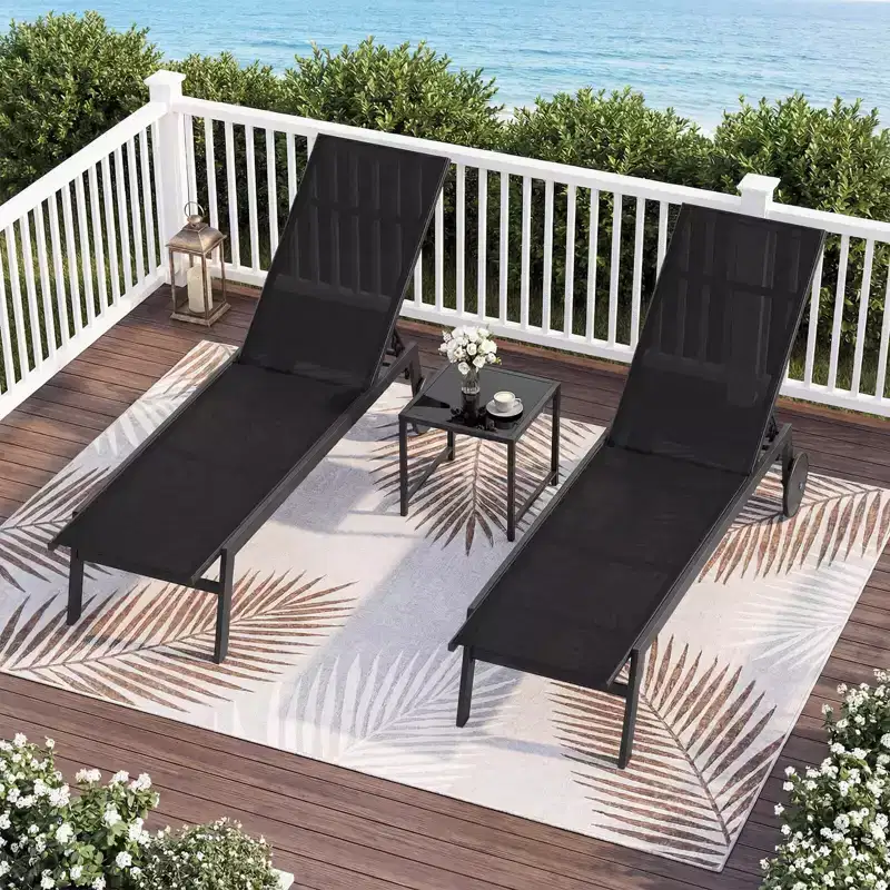 Costway 1/2 PCS Patio Chaise Lounge with Wheels Adjustable 6-Position Backrest Breathable Seat Black/Brown/Gray