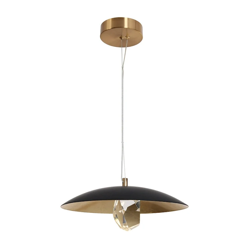 Modern LED 1-Light Crystal Pendant Light Black Gold Metal Dome Island Lights - Dia. 13.8  x H 6.3
