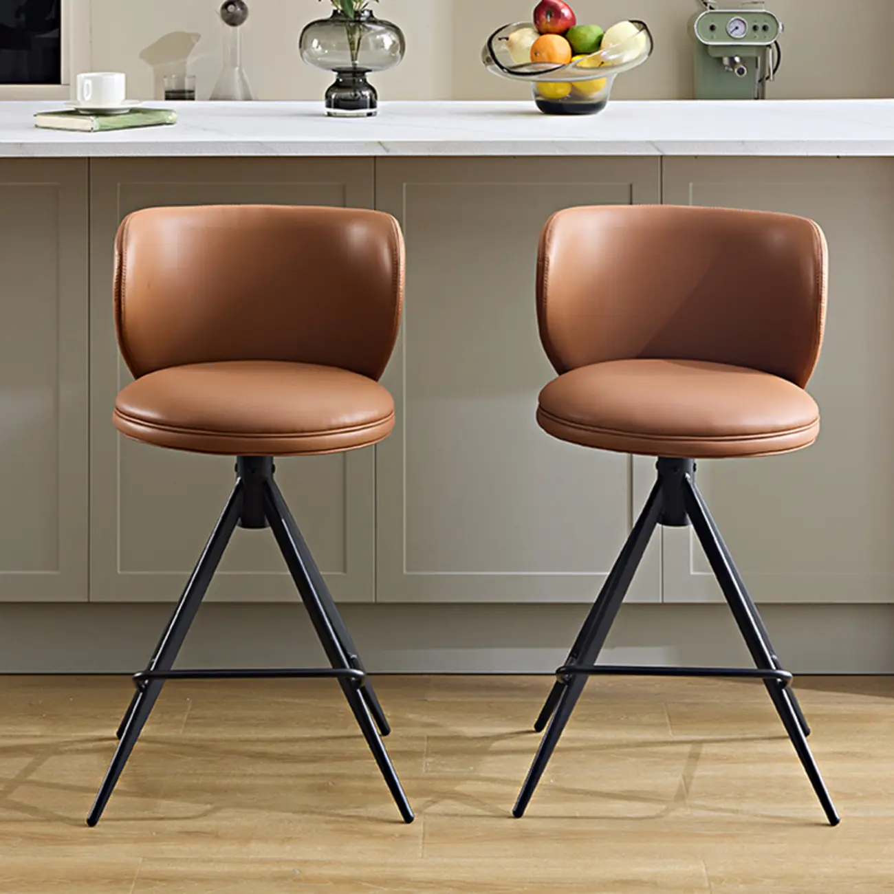 Modern Leather Swivel Bar Stools Counter Height