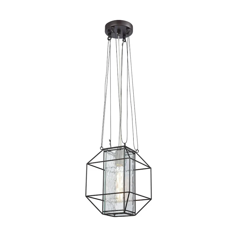 Elk Home Waterbury Oil Rubbed Bronze Glass 1 Light Pendant