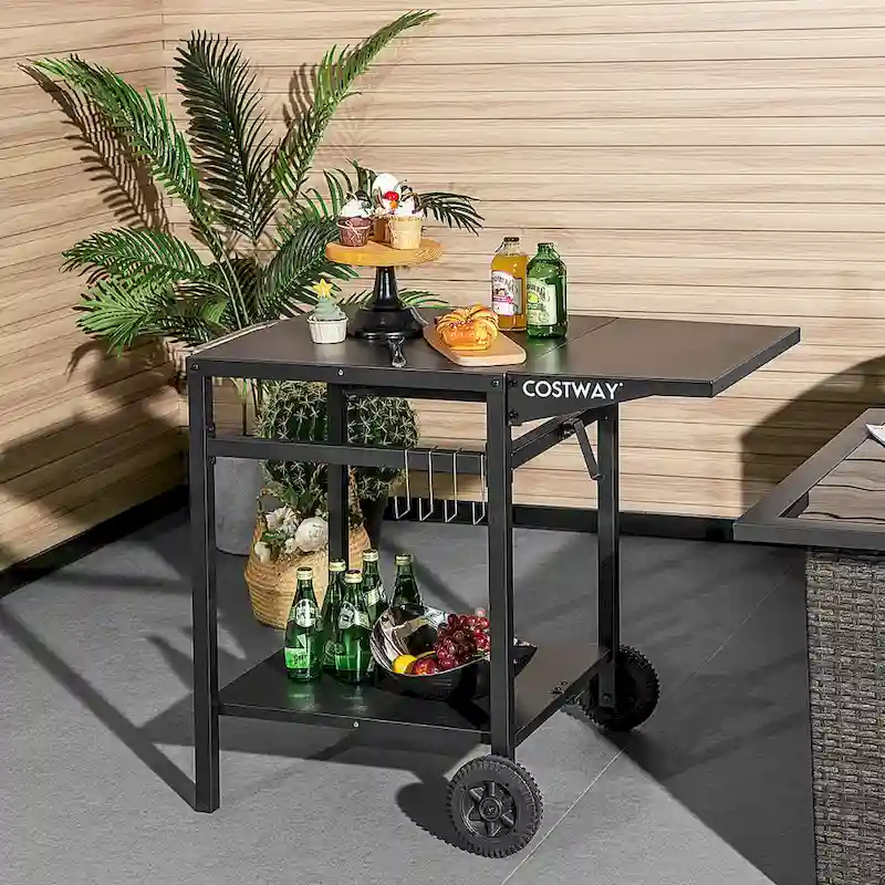 Costway Double-Shelf Movable Dining Cart Table Multifunctional Kitchen - See Details