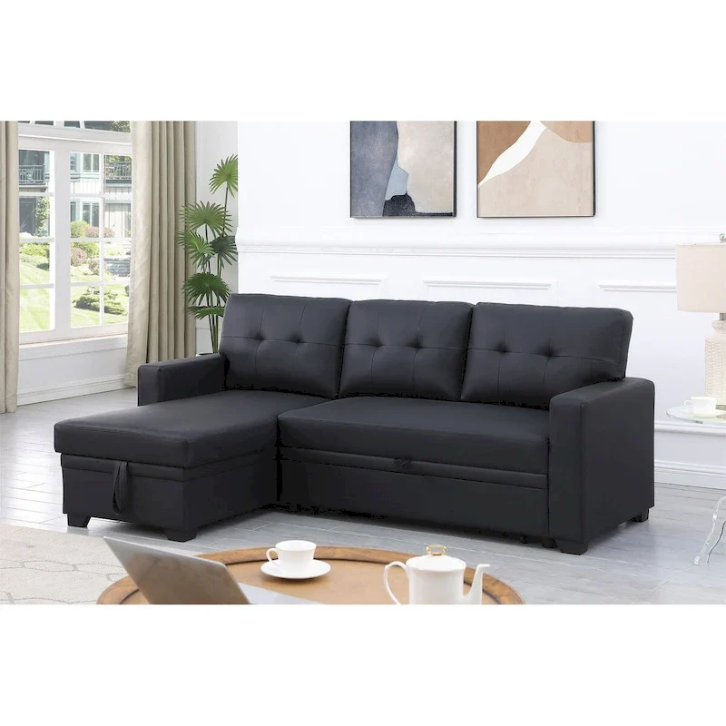 Upholstered Pull out Sectional Sofa with Chaise